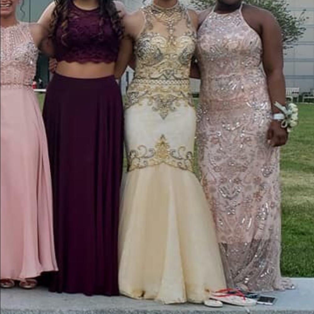 Yellow and gray mermaid prom dress